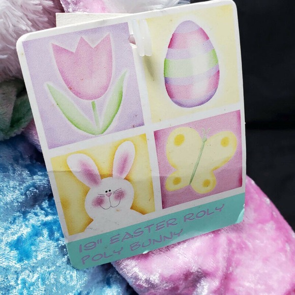 Dan Dee 19" Easter Roly Poly Bunny Rabbit Velvet Pink Blue Stuffed Animal Spring - Picture 6 of 6